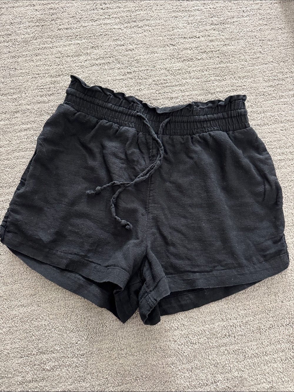 Abercrombie Women's Black Drawstring Linen-Blend Shorts Sz S
